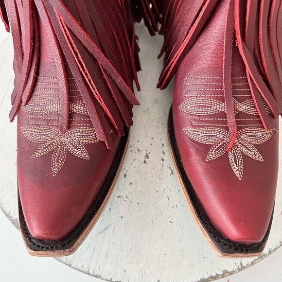 Lane SENITA FALLS Womens Cowboy Bootie 6.5 Red Fringe Western Cowgirl Boots - Picture 6 of 11